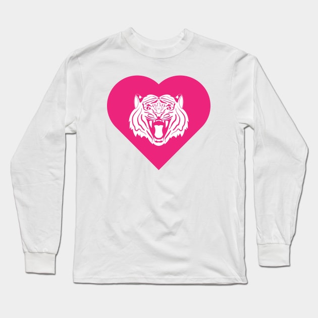 Tiger Mascot Cares Pink Long Sleeve T-Shirt by College Mascot Designs